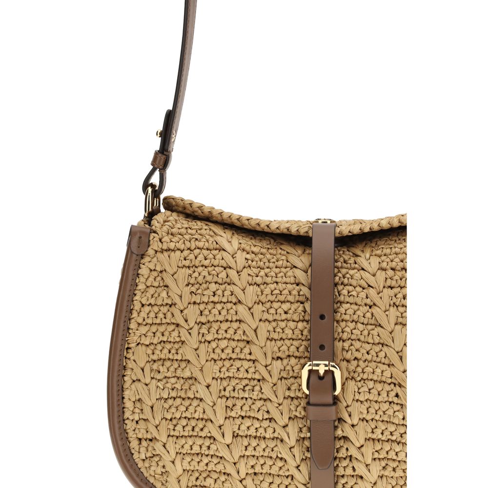 Beige Raffia Shoulder Bag