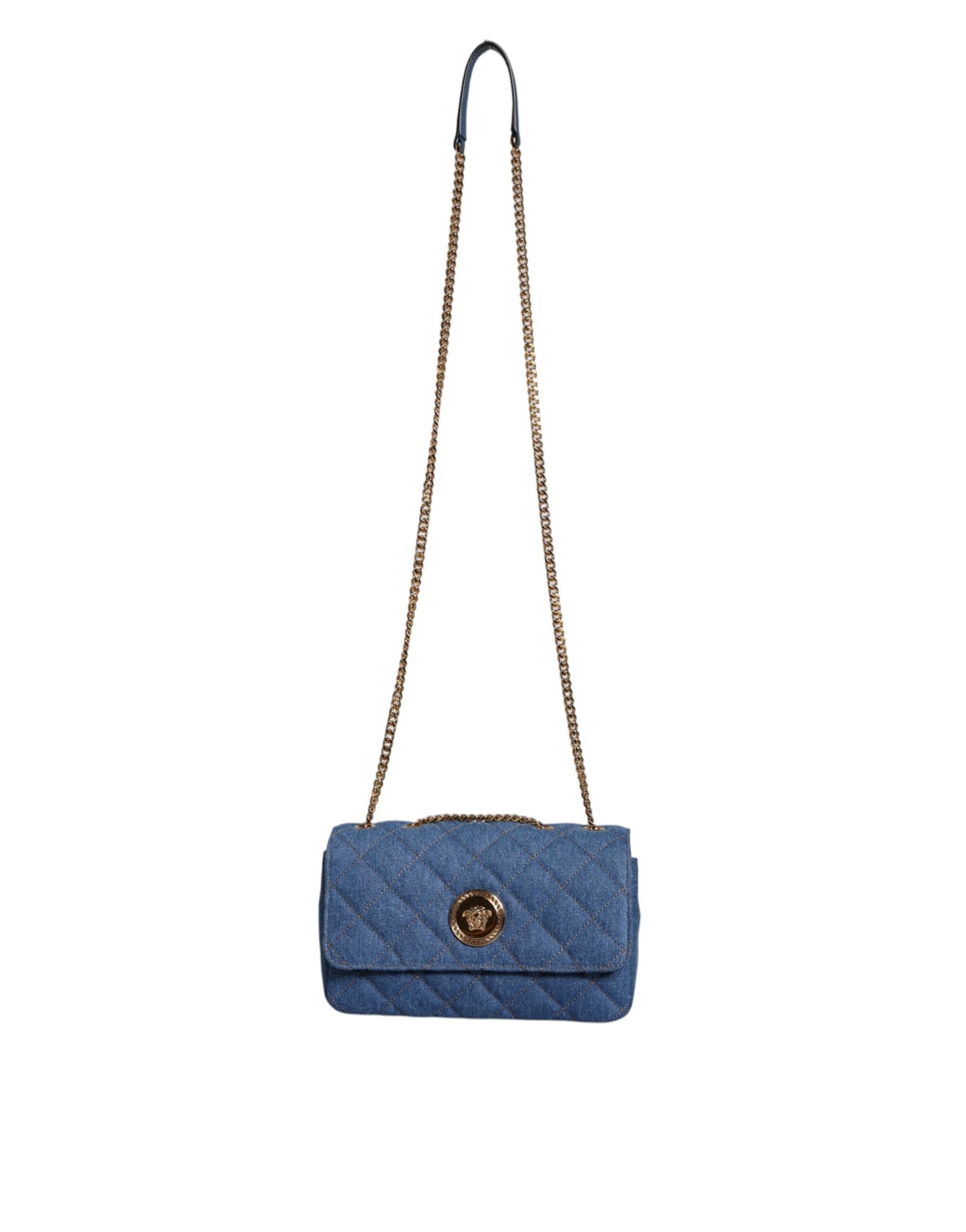 V10 Sac à bandoulière en cuir denim matelassé bleu