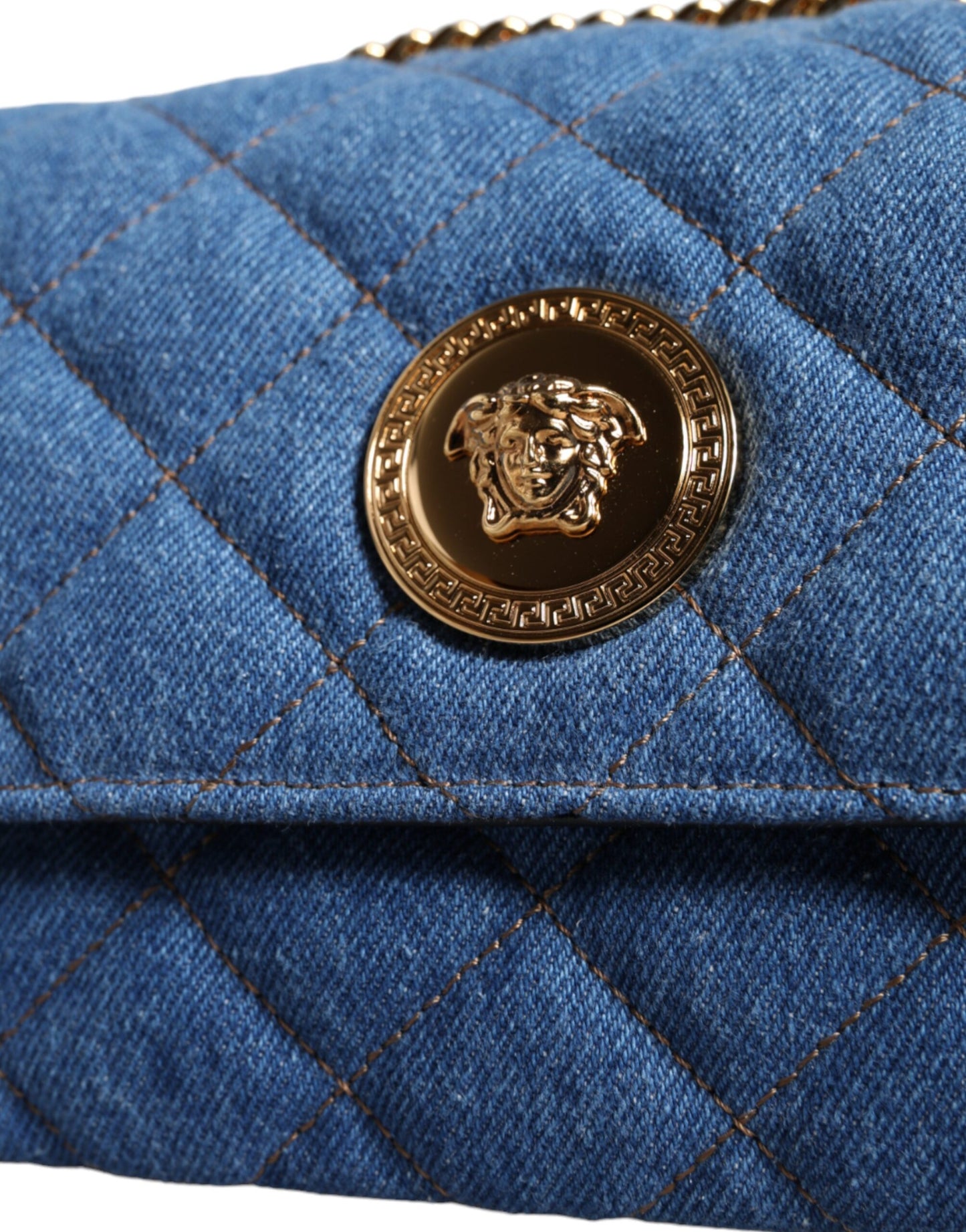 V10 Sac à bandoulière en cuir denim matelassé bleu
