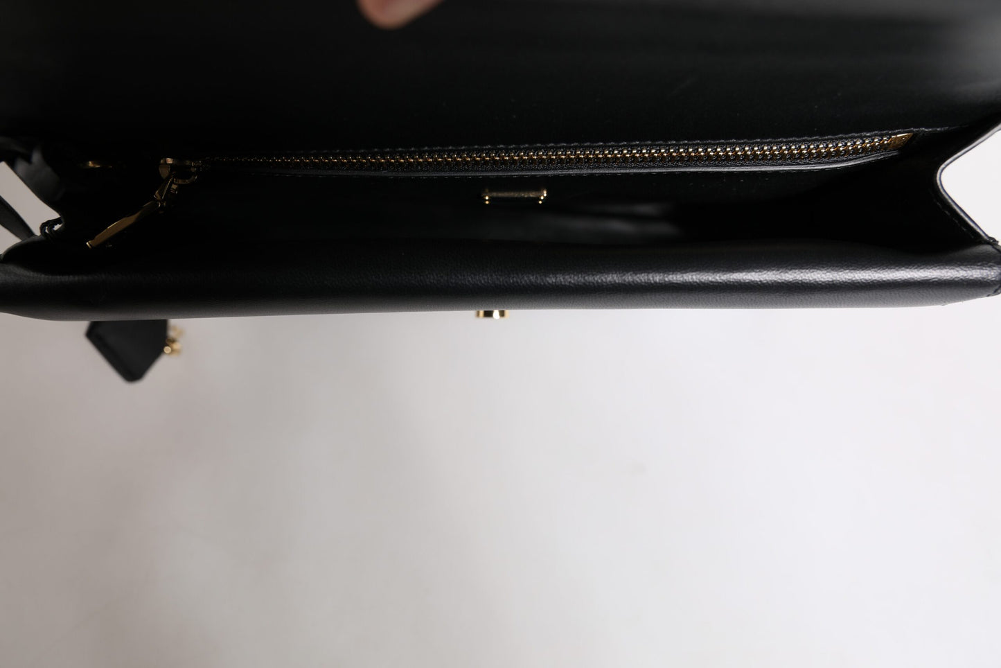 Black Leather Logo Plaque Document Briefcase Bag