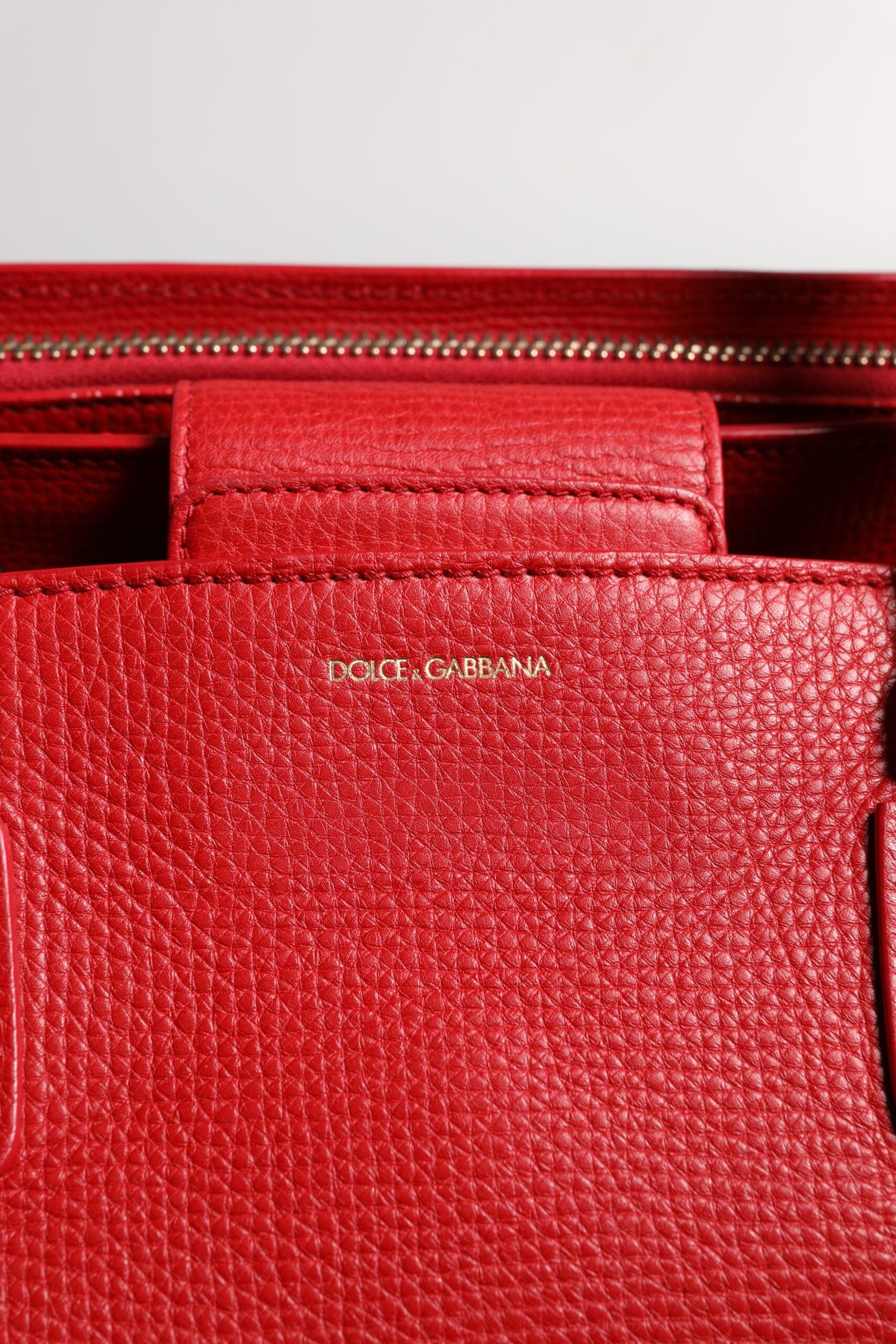 D&G Sac à main en cuir de veau rouge avec plaque logo