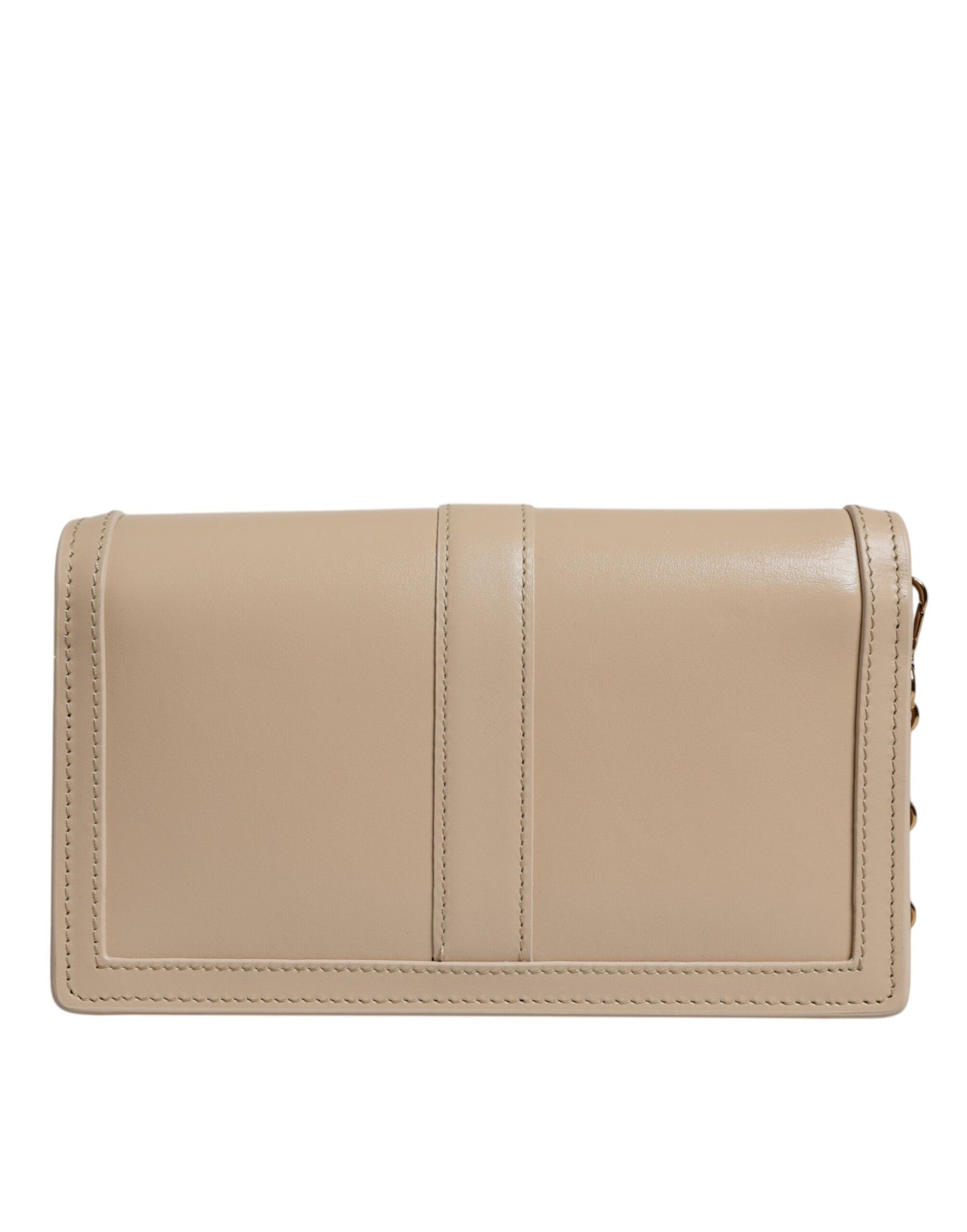 V1 Sac bandoulière portefeuille en cuir de veau beige avec chaîne dorée