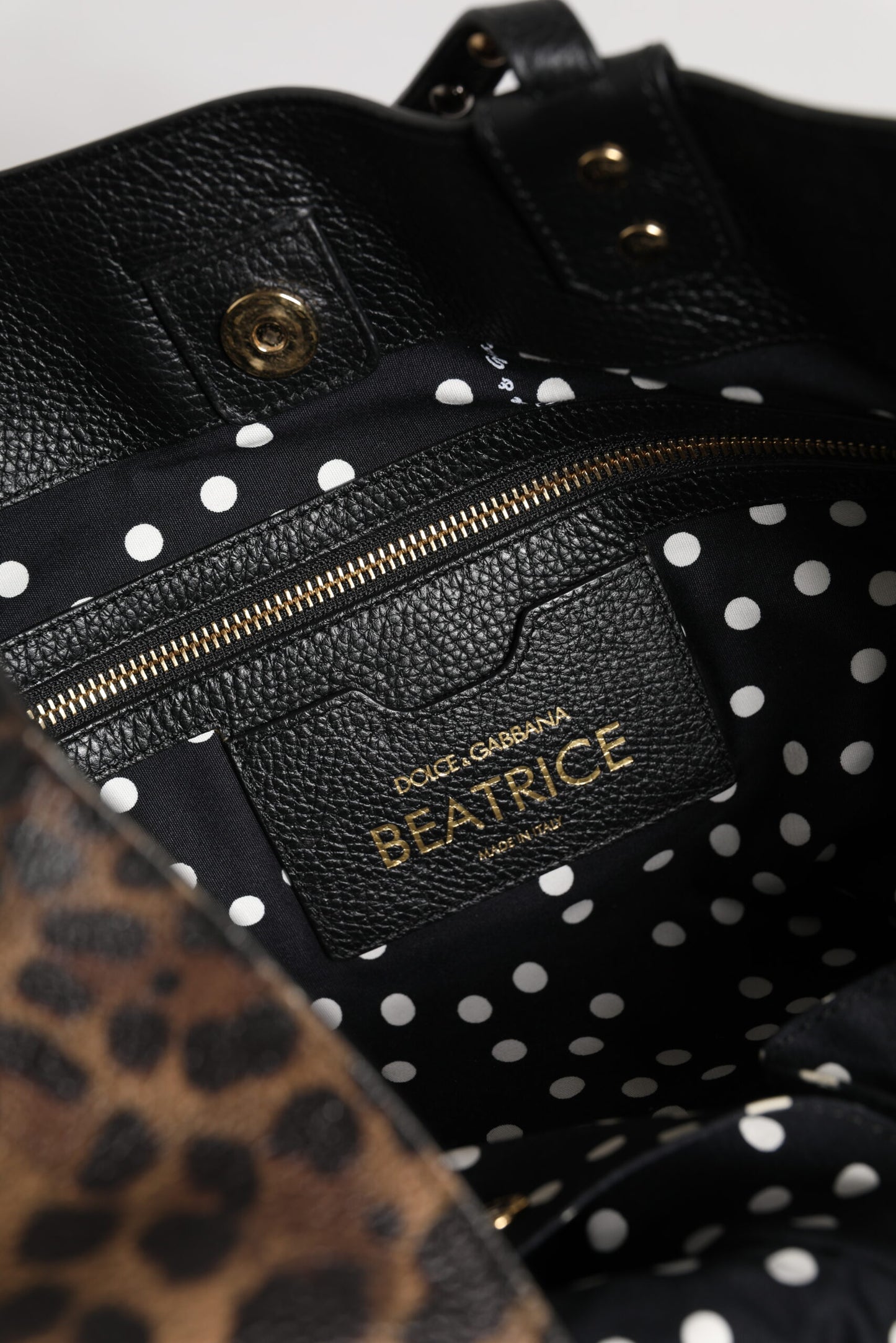 D&G Sac fourre-tout en cuir marron léopard BEATRICE avec plaque logo