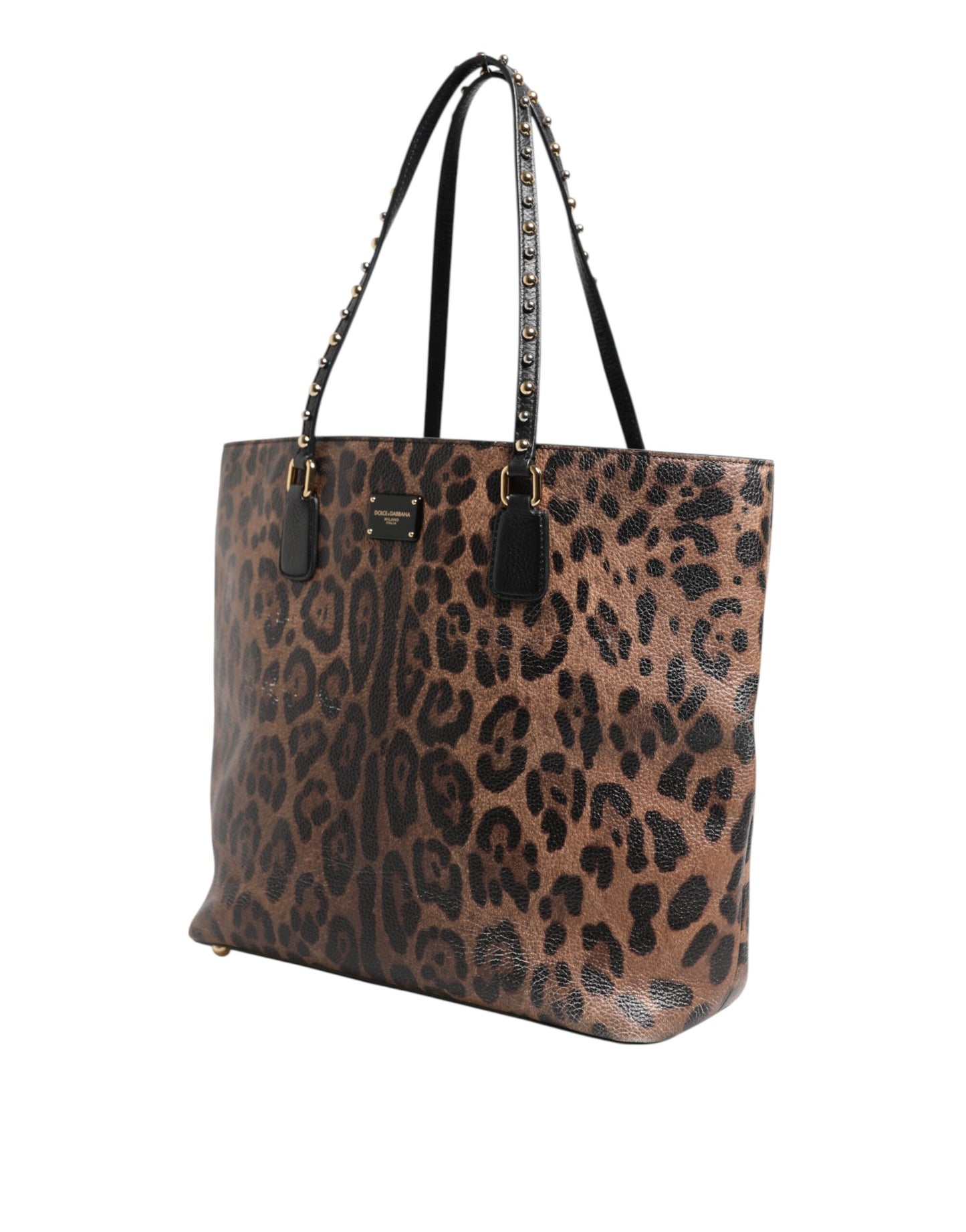 D&G Sac fourre-tout en cuir marron léopard GLAM avec plaque logo
