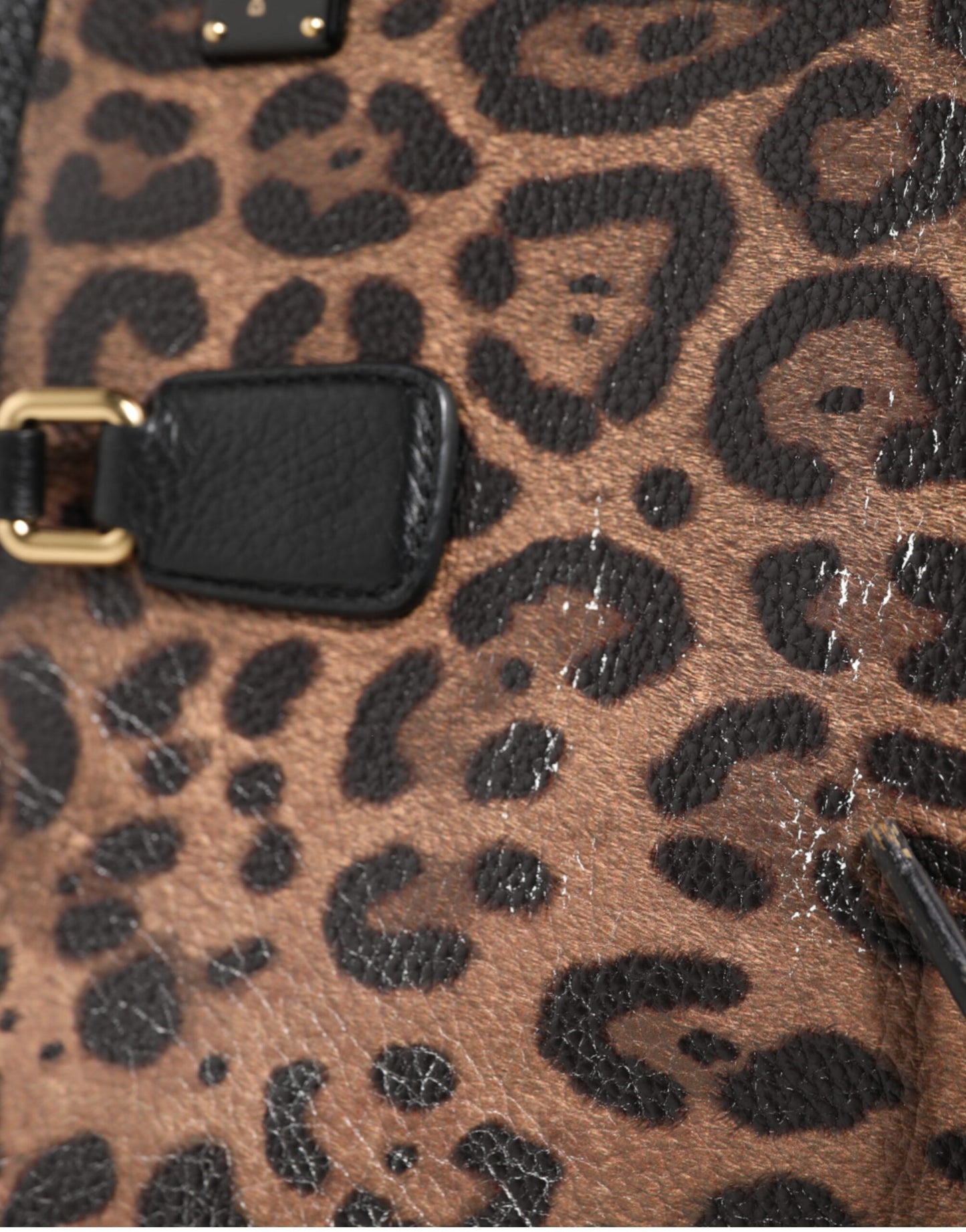 D&G Sac fourre-tout en cuir marron léopard GLAM avec plaque logo