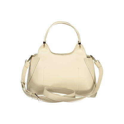 Beige Polyurethane Women Handbag