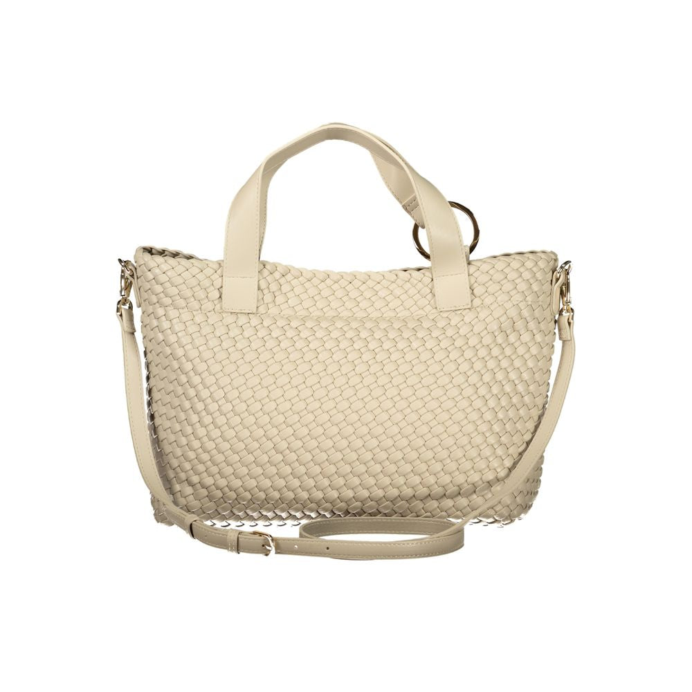 Beige Polyurethane Women Handbag