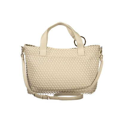 Beige Polyurethane Women Handbag