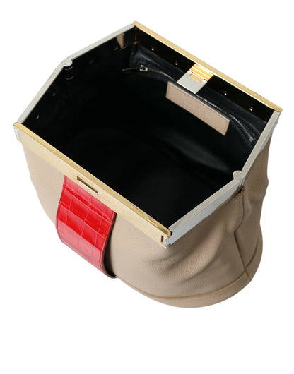 Beige Red Two Tone Exotic Leather Pouch Bag