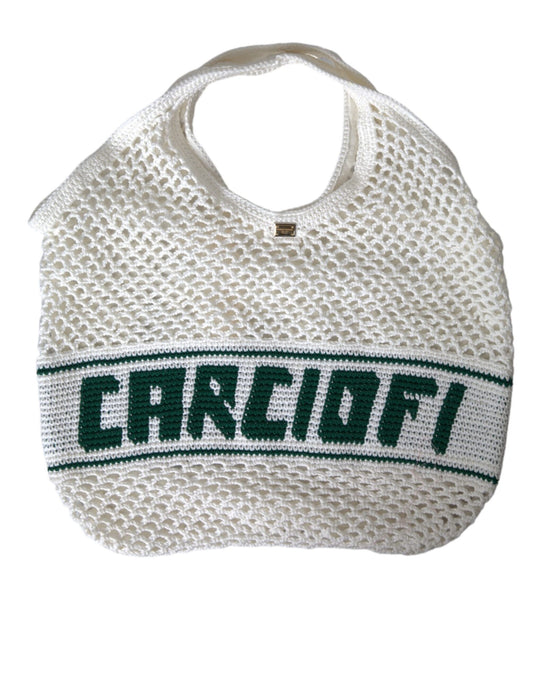 D&G Sac fourre-tout en coton tricoté blanc et vert avec logo