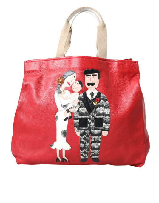 D&G Sac fourre-tout en cuir rouge avec patch #DGFamily