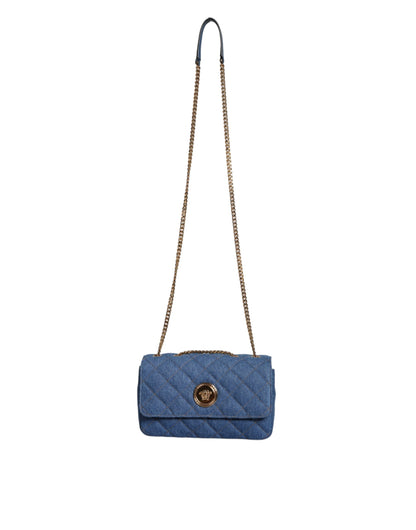 V10 Sac à bandoulière en cuir denim matelassé bleu