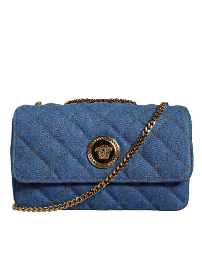 V10 Sac à bandoulière en cuir denim matelassé bleu