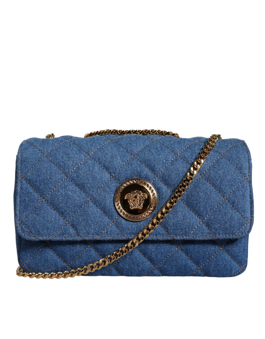 V10 Sac à bandoulière en cuir denim matelassé bleu