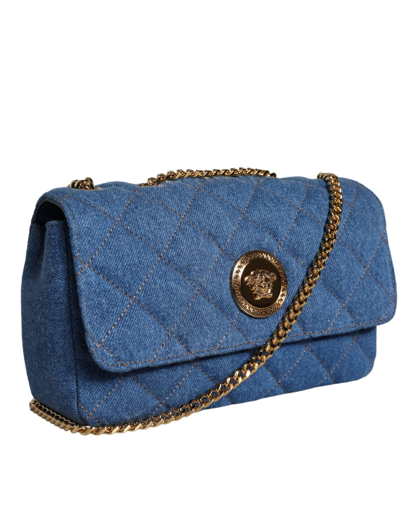 V10 Sac à bandoulière en cuir denim matelassé bleu