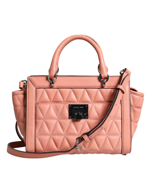 MK11 Sac bandoulière VIVIANNE en cuir matelassé couleur pêche avec logo