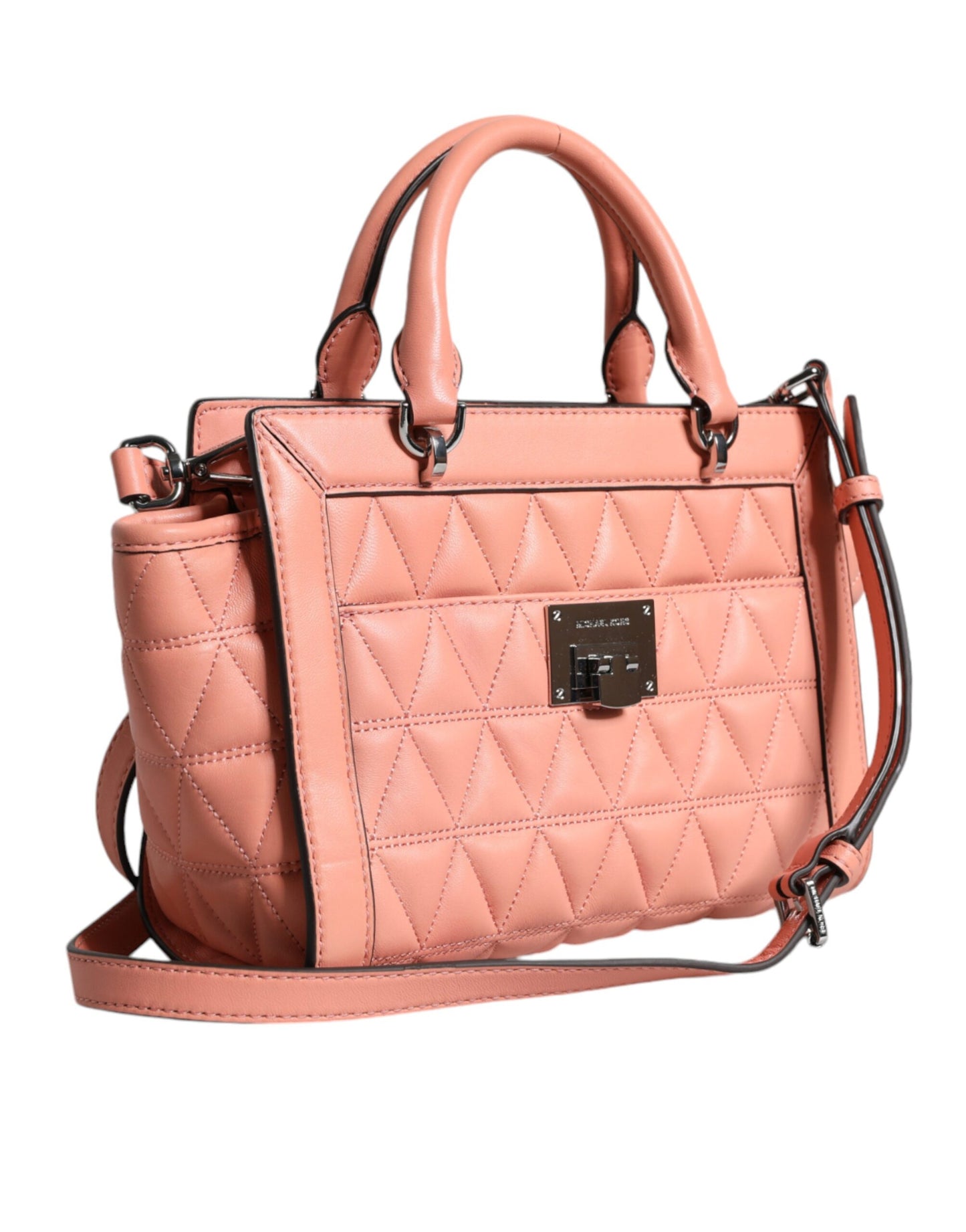 MK11 Sac bandoulière VIVIANNE en cuir matelassé couleur pêche avec logo