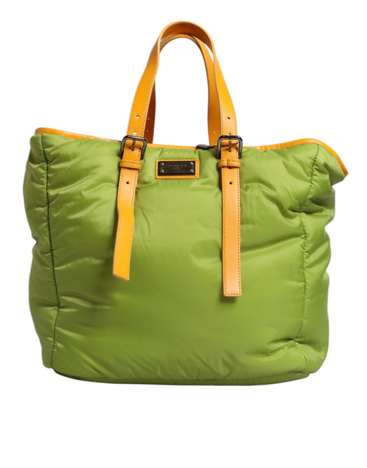 D&G Sac fourre-tout à bandoulière rembourré en nylon vert avec plaque logo