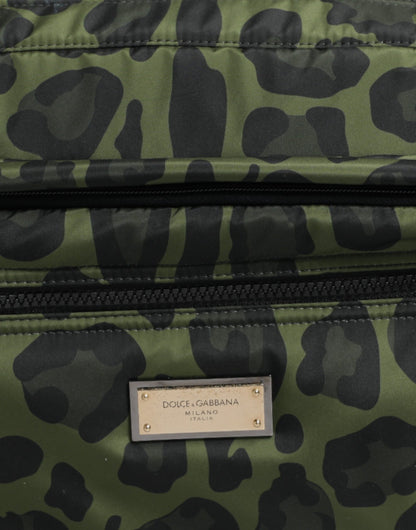 Green Polyester Leopard Print Shell Messenger Bag