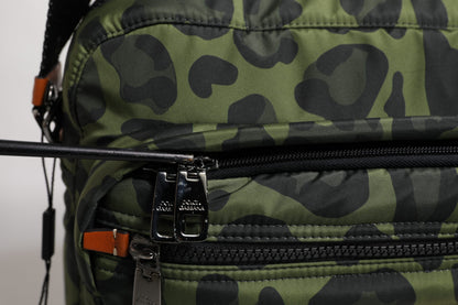 Green Polyester Leopard Print Shell Messenger Bag