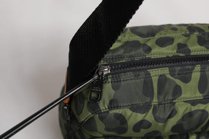 Green Polyester Leopard Print Shell Messenger Bag