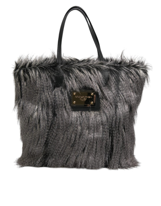 D&G Sac fourre-tout surdimensionné en fausse fourrure noire