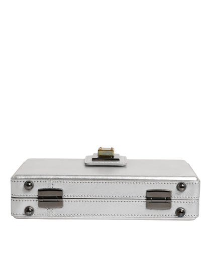 Metallic Silver DG BOX Leather Shoulder Strap Bag