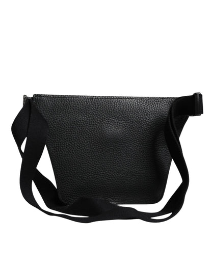 Black Calfskin Logo Plaque Belt Waist Men Fanny Pack Bag