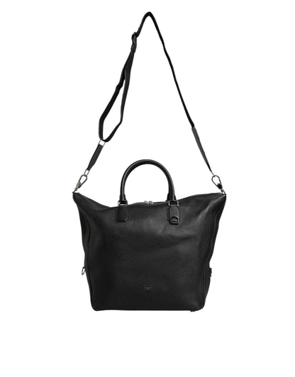 Black Calfskin Leather Hand Shoulder Duffle Bag
