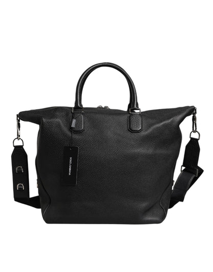 Black Calfskin Leather Hand Shoulder Duffle Bag