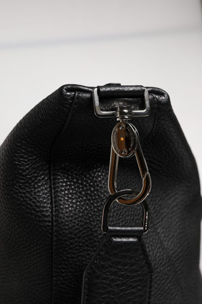 Black Calfskin Leather Hand Shoulder Duffle Bag