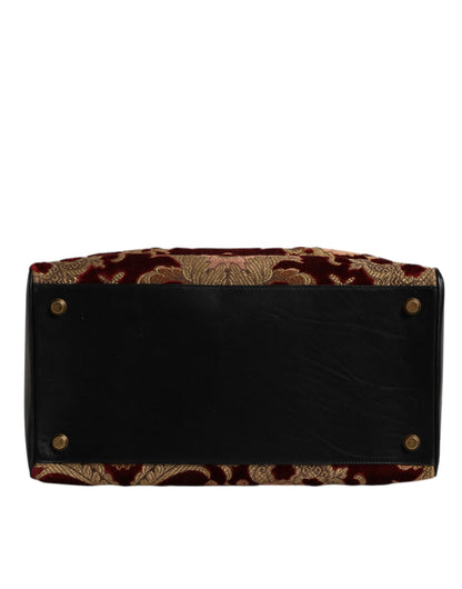 Multicolor Leather Brocade Velvet Travel Duffle Tote Bag