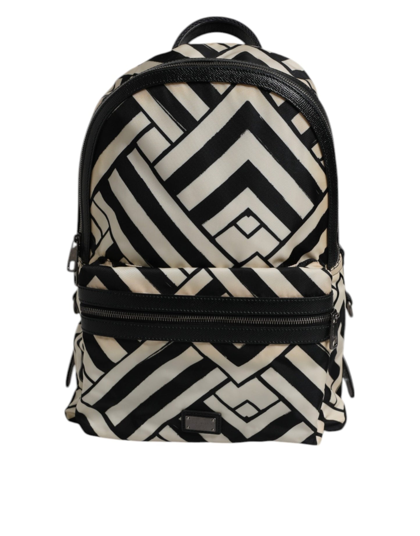 Black White Nylon Leather Travel Back Pack Bag