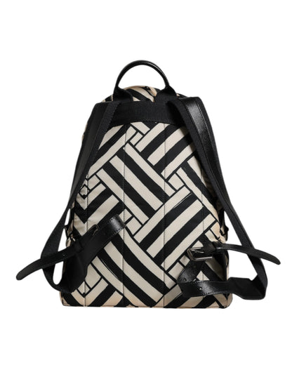Black White Nylon Leather Travel Back Pack Bag