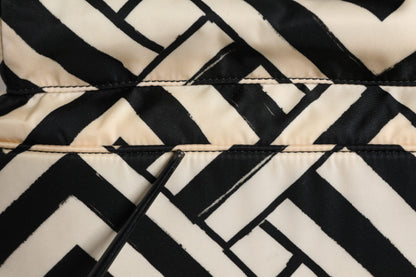 Black White Nylon Leather Travel Back Pack Bag