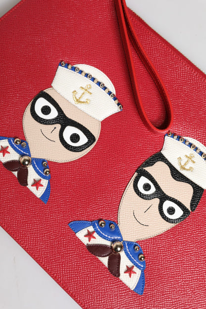 Red #DGFamily Embellished Leather Clutch Bag