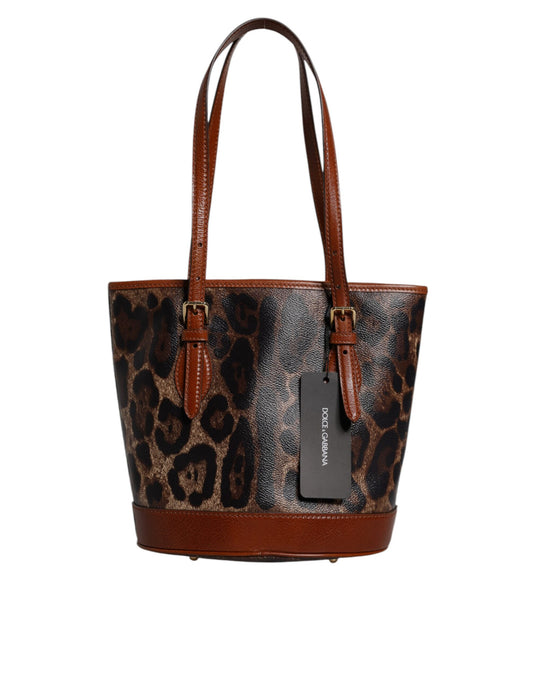 D&G Sac fourre-tout à bandoulière en cuir léopard marron