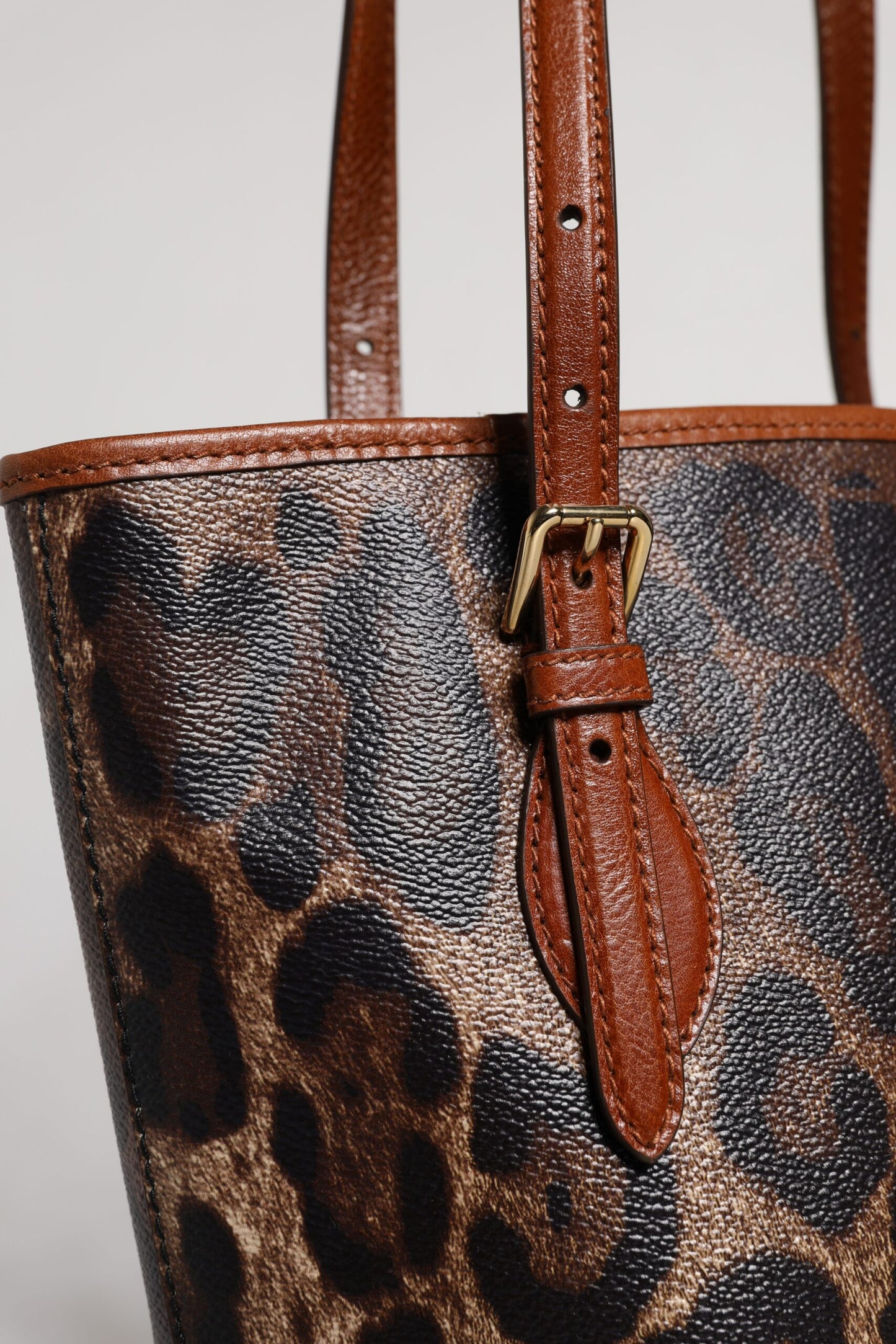 D&G Sac fourre-tout à bandoulière en cuir léopard marron