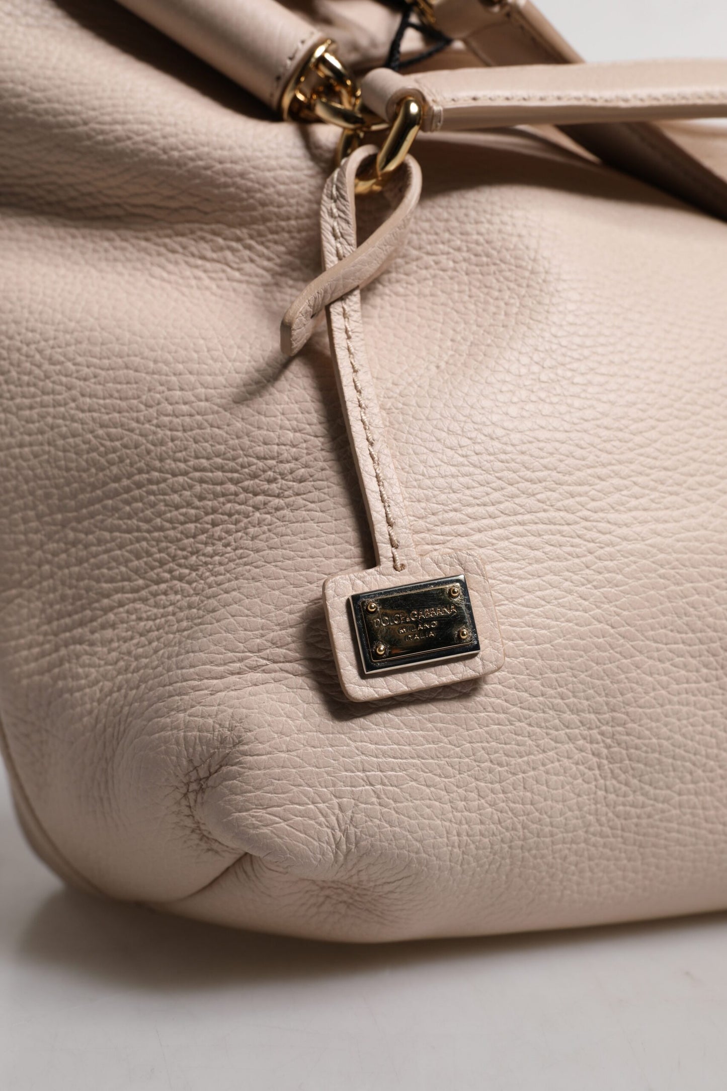 D&G Sac fourre-tout à poignée supérieure en cuir de cerf rose clair avec plaque logo