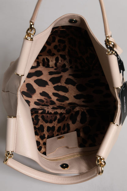 D&G Sac fourre-tout à poignée supérieure en cuir de cerf rose clair avec plaque logo