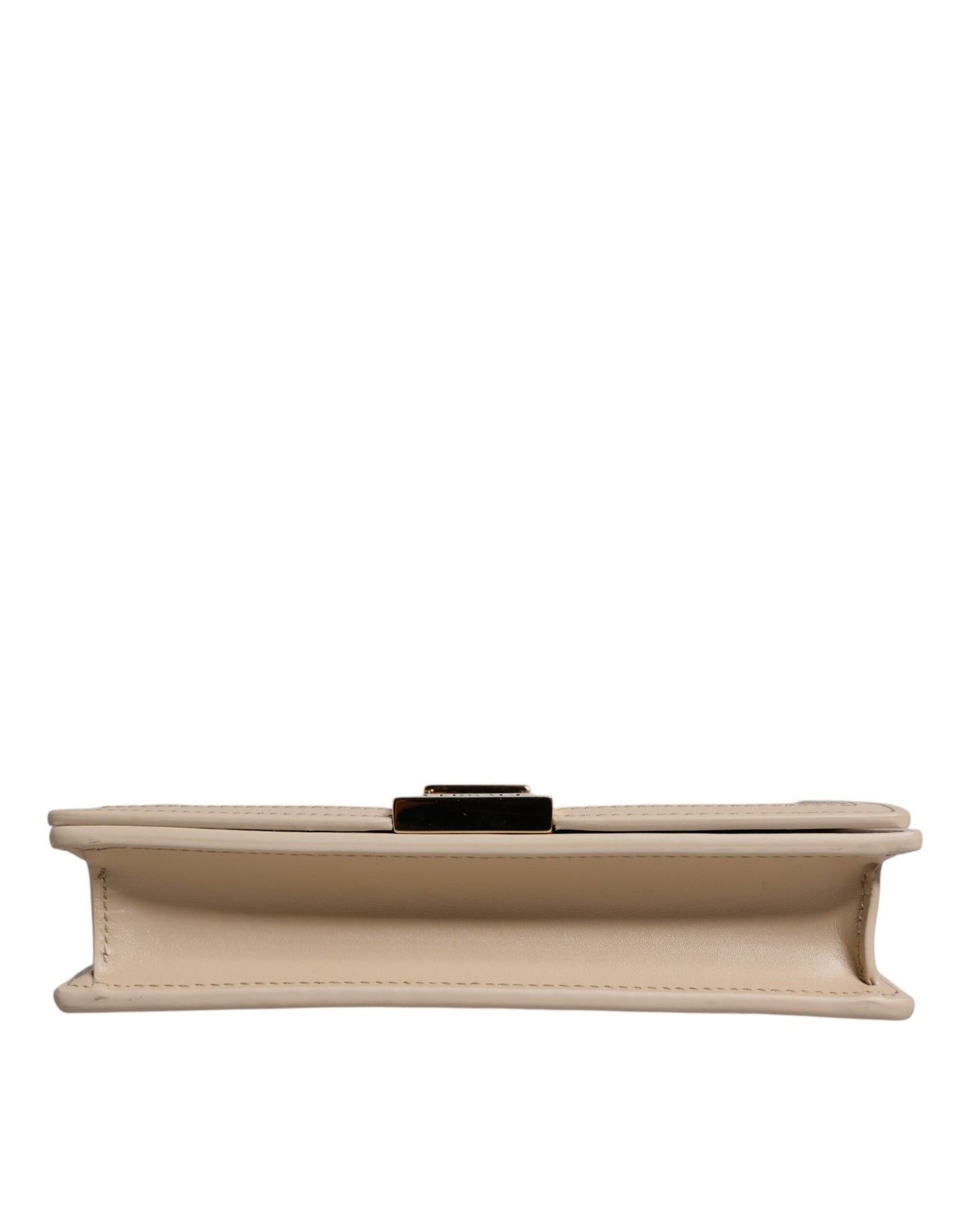 V1 Sac bandoulière portefeuille en cuir de veau beige avec chaîne dorée