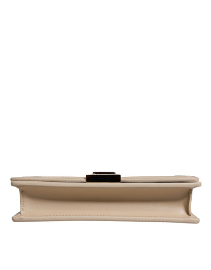 V1 Sac bandoulière portefeuille en cuir de veau beige avec chaîne dorée