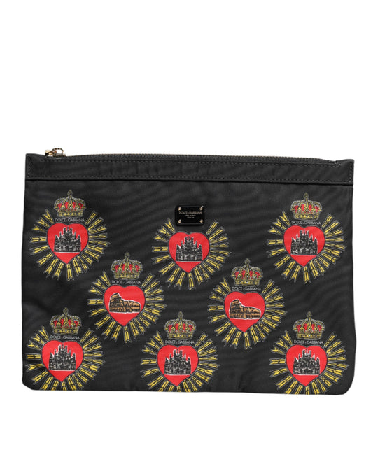 Black Red Nylon Sacred Heart Clutch Pouch Bag