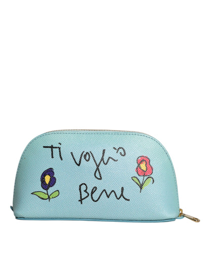 Light Blue Leather Handbag Clutch Mini Purse Pouch Bag