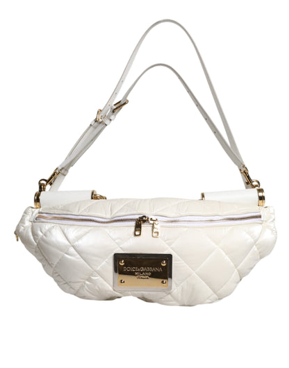 White Quilted Logo Plaque Belt Waist Fanny Pack Bag