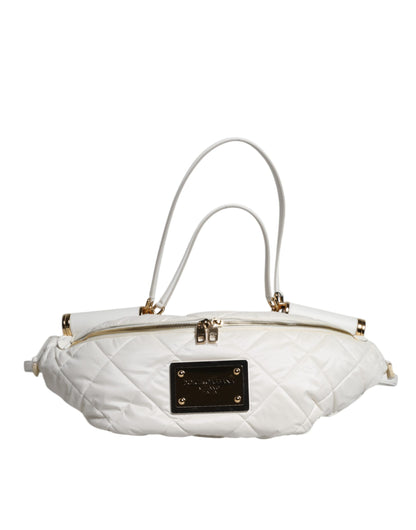 White Quilted Logo Plaque Belt Waist Fanny Pack Bag