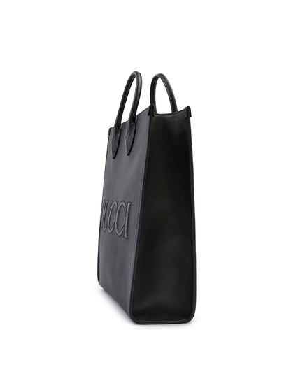 GUCCI Sac fourre-tout moyen en cuir noir avec logo