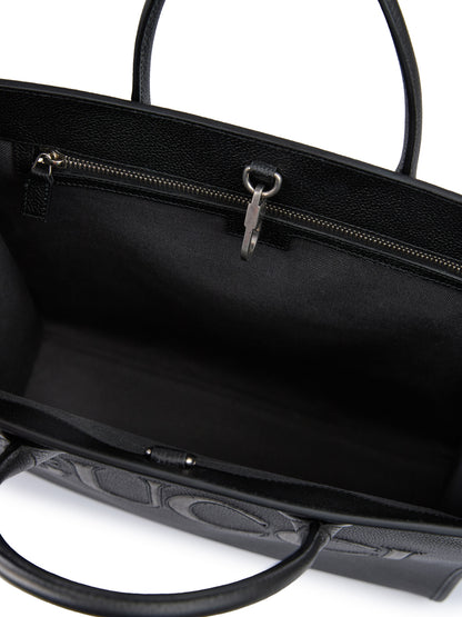 GUCCI Sac fourre-tout moyen en cuir noir avec logo