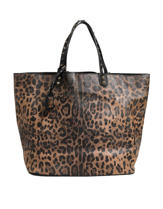 D&G Sac fourre-tout en cuir marron léopard BEATRICE avec plaque logo
