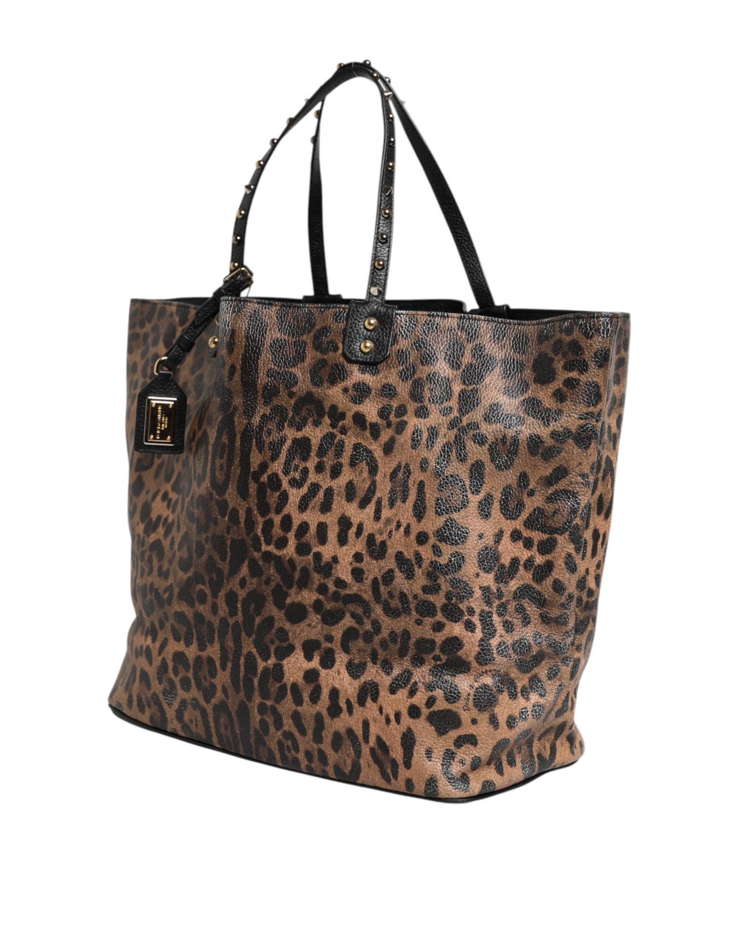 D&G Sac fourre-tout en cuir marron léopard BEATRICE avec plaque logo